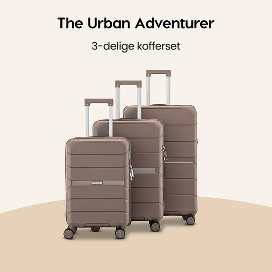 SC Urban Adventurer - Kofferset - 3-delig - Cijferslot - 232L - Spinner wielen - Reiskoffer met Kofferslot - Lichtgewicht - Champagne
