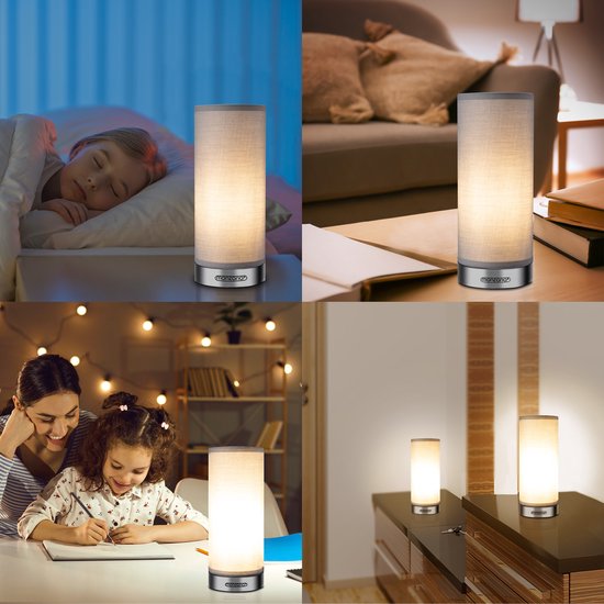 Monzana Tafellamp 2 Stuks LED – Dimbaar E14 - Satijn Nikkel Grijs