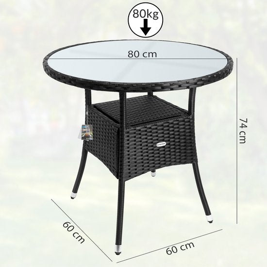 Casaria Bijzettafel - Rond 80cm Weerbestendig Polyrattan - Zwart