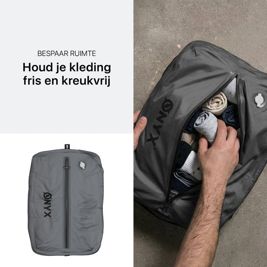 ONYX Aircube™ Vacuum Verpakkingskubus - 1 Stuk - Inclusief draadloze Compressiepomp - Voor koffers en tassen - Koffer Organizer - Bagage & Rugzak Compressie - Grijs