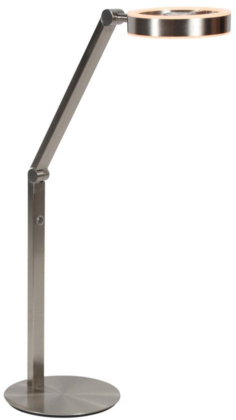 Tafellamp Ringlux 4139ST van Steinhauer - Elegante lamp van geborsteld staal, hoogte verstelbaar van 40 tot 75 cm, met dubbele LED-verlichting en touchdimmer.