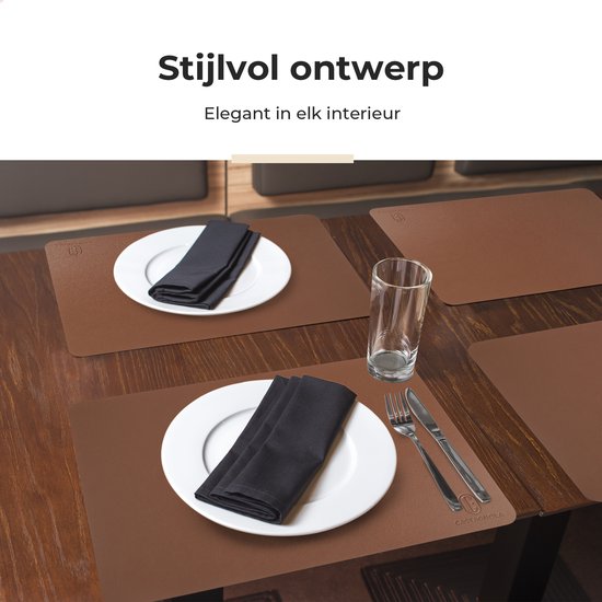 Castagnola Lederlook Placemats - Antislip Placemat van Kunstleer - Waterafstotende Onderlegger - Onderzetter - 6 Stuks - 45 x 30 cm - Bruin