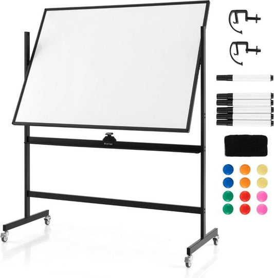 Coast Whiteboard – Dubbelzijdig & In Hoogte Verstelbaar – Incl. Accessoires – 126 x 53,5 x 160-180 cm – Wit