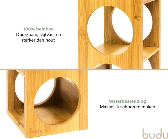 Budu Wijnrek Bamboe 5 flessen - Wijnrek hout - Stapelbaar - Uitbreidbaar - Houten wijnrek - Flessenrek - Bamboe wijnrekken - Wijnrek staand - Wijnfleshouder