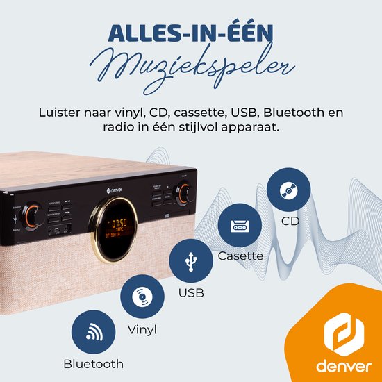 Denver Retro Platenspeler - Radio - CD - Cassette - Bluetooth - Auto stop - MRD180
