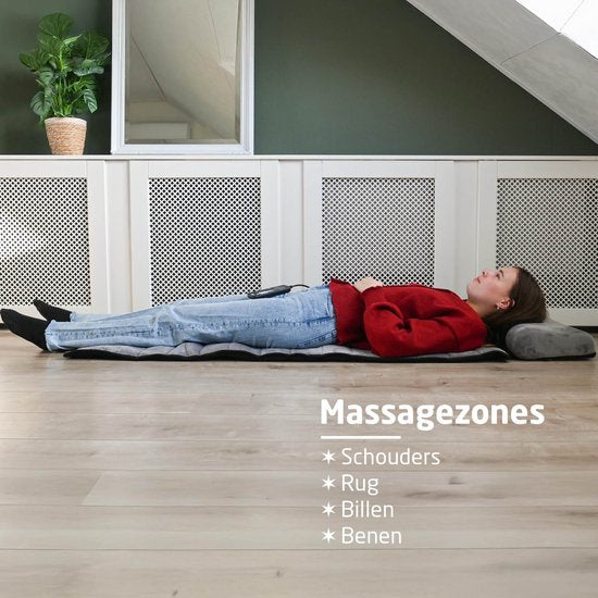 BREND Elektrische Massagemat & Kussen – Massagematras met Warmte - 5 Vibratiestanden & 3 Intensiteiten – 170X55 CM – Grijs - BR-2230