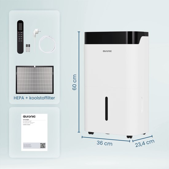 Auronic Luchtontvochtiger en Luchtreiniger - Better Plus Series - Ontvochtigt 30L per dag - 5L Waterreservoir - Slaapkamer, Badkamer, Woonkamer en Kantoor - Vochtvreter voor in Huis - Wit