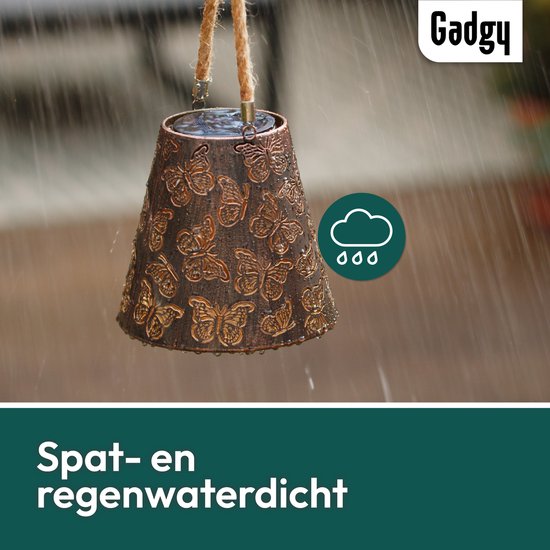 Gadgy Solar Tuinverlichting Vlinders - Tuinverlichting Led Buiten ophangen - Solar Buitenlamp Zonne Energie met Schaduweffecten - Solar Lamp Tuin, Terras & Balkon - Lantaarn voor Buiten - Lantaarn Windlicht op Zonneenergie - Brons / Goud
