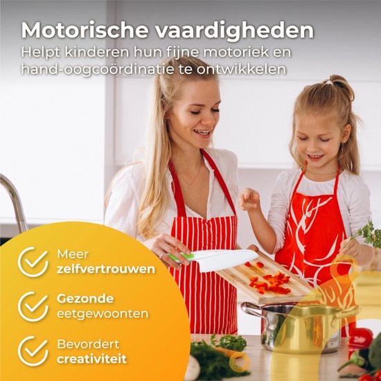 Nuvance - Kindermessenset - 17-Delige Kookset - Kiddikutter - Kinderbestek met Snijplank, Schilmesje, Kindermes, Frietsnijder & Kookschort - Kiddicutter - Koken voor Kinderen - Keukengerei