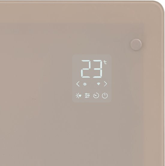 VONROC Luxe elektrische kachel - Convectorkachel met glazen paneel – 1000W/2000W- Verwarmt ruimtes tot 24m2 - Bediening zowel met app (via Wifi) als handmatig – Instelbare thermostaat en timer - Beige