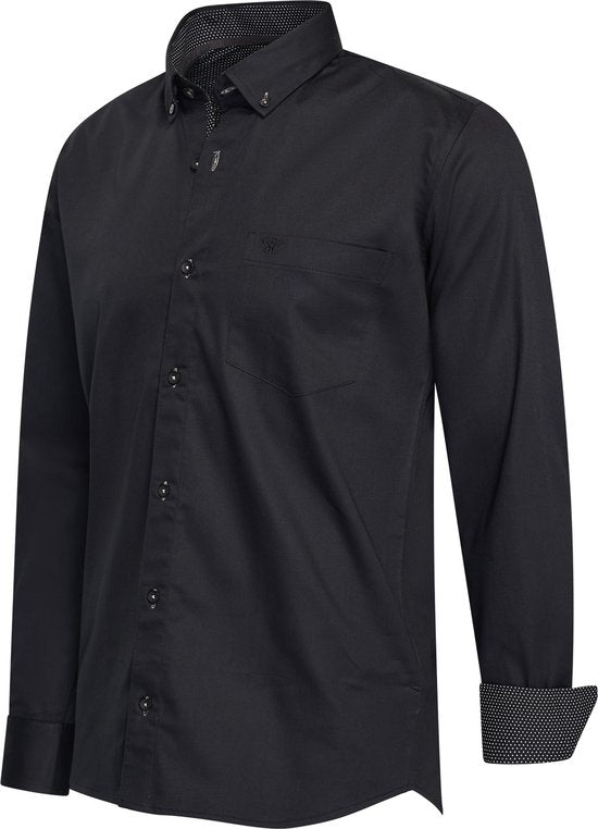 Cappuccino Italia - Heren Overhemden Stretch Overhemd Ancona - Zwart - Maat XXL