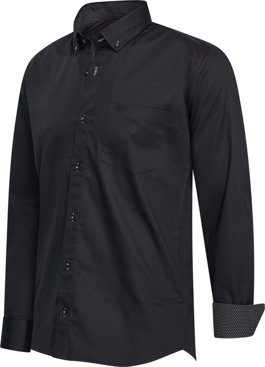 Cappuccino Italia - Heren Overhemden Stretch Overhemd Ancona - Zwart - Maat XXL