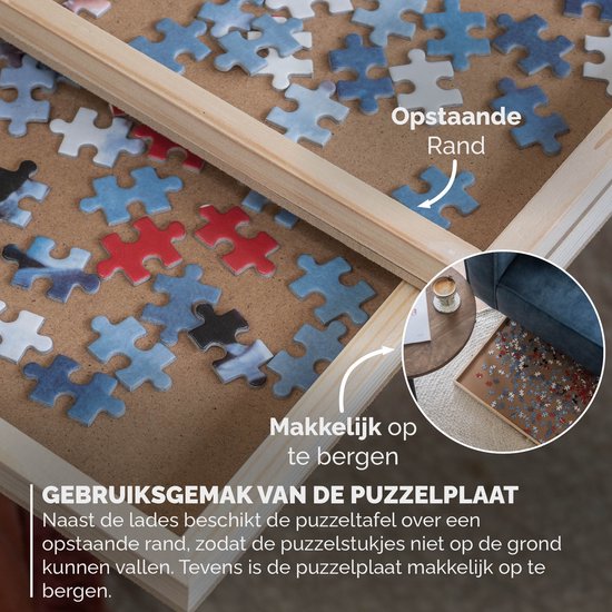 BR-2217 Puzzelplaat voor 1500 Puzzelstukjes met 6 Lades – Puzzelbord met Opbergsysteem -– Puzzelmat van Hout – Puzzeltafel inclusief Afdekplaat
