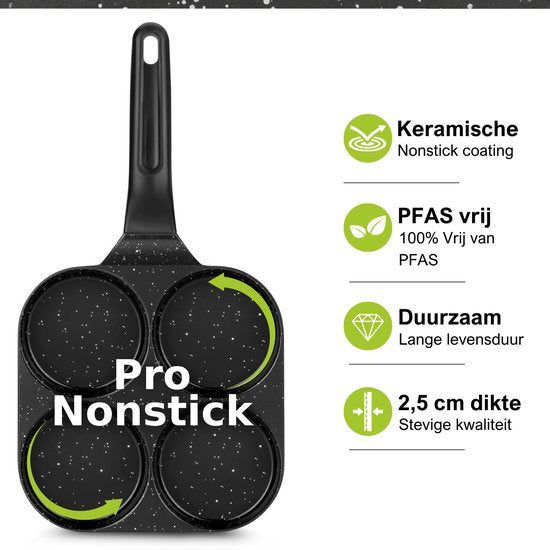 CeraFusion Pancakepan 4-vaks Ø8 cm – Inductie – PFAS-vrij – Eierpan – Keramische coating – Geschikt voor inductie