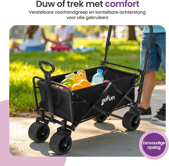Gofun Bolderkar XXL - 150KG Draagvermogen - 150L Inhoud - Opvouwbaar - 360° Draaibare Wielen - Bolderwagen Met Duwstang - 83 x 44 x 26 cm - Zwart