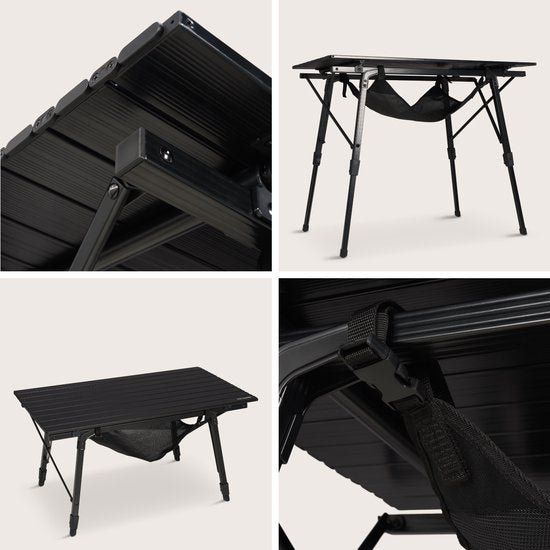 TRVLMORE Campingtafel Verstelbaar - 90x52x71cm - Inklapbare Tafel met Aluminium Frame - Lichtgewicht - Kampeertafel - Klaptafel - Zwart