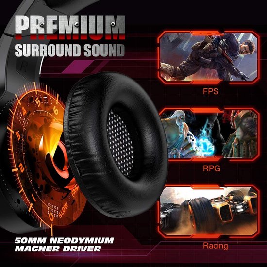 J-ANKKA - Over-ear hoofdtelefoon - F2 RGB - Gaming hoofdtelefoon met microfoon - Zwart