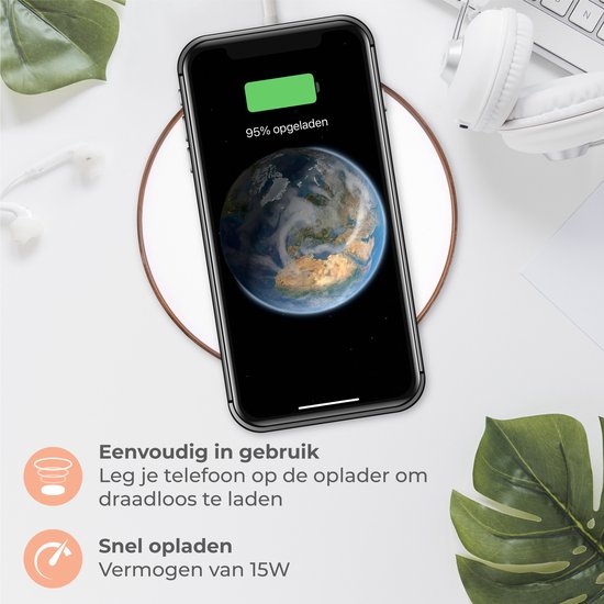 Nuvance - Draadloze Oplader 15W - Inclusief Kabel - Wireless Charger - Fast Charger - Geschikt voor alle Qi-Smartphones - Wit en Goud