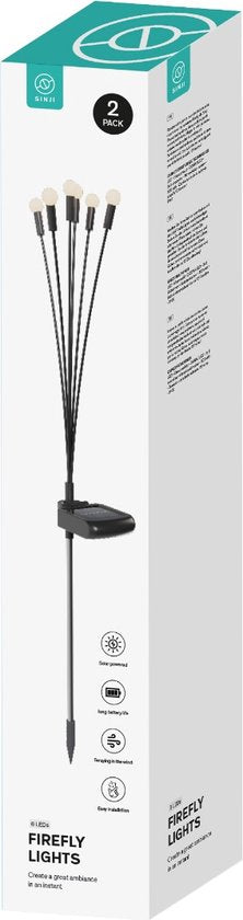 Sinji Firefly LED lampen - Tuinverlichting op zonne-energie, Solar Sfeerlampen, Water & Stofdicht, Geschik voor buiten, 2 Stuks, Zwart