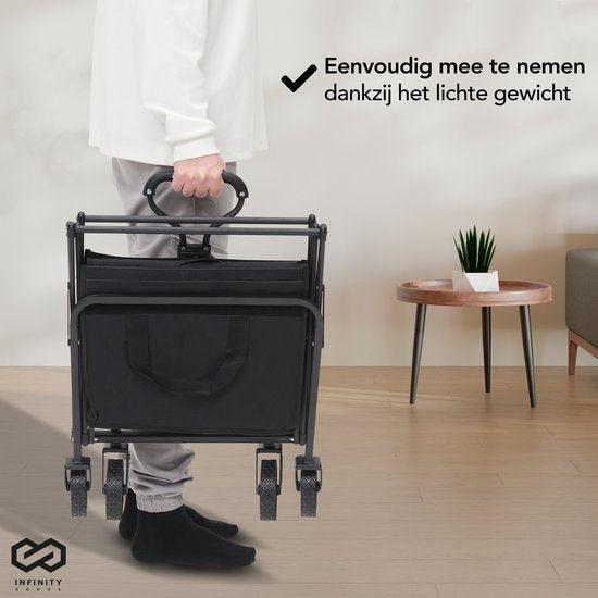 Infinity Goods Bolderkar - Opvouwbaar - 100KG Draagkracht - Draaibare Wielen - 90 x 50 x 75 CM - Verstelbaar - Zwart