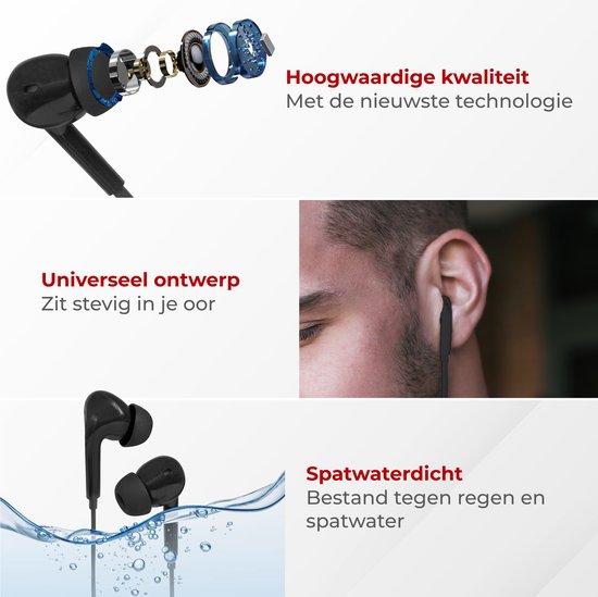Nuvance - Oortjes met Draad - USB-C Aansluiting - Oordopjes met Draad - In-Ear Oortjes met Draad en Microfoon - Zwart