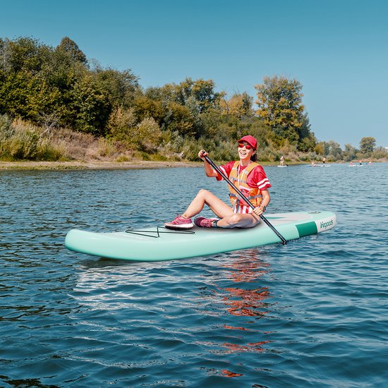 LifeGoods SUP Board Allround Compact - 100 KG Draagkracht - 300 x 76 cm - Opblaasbaar - Compleet SUP pakket - Mintgroen