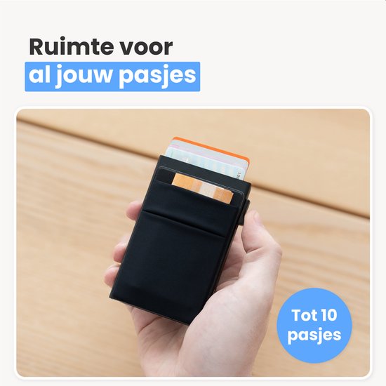 Pasjeshouder voor 10 pasjes - Veilig - Uitschuifbaar - RFID bescherming - Kaart - Portemonnee - Aluminium - Heren - Voor mannen en vrouwen - Pasjes houders - Zwart