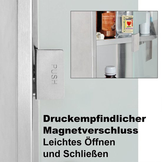 Monzana - Medicijnkastje met Slot - Zilver - RVS - 48,5cm x 25cm x 12cm