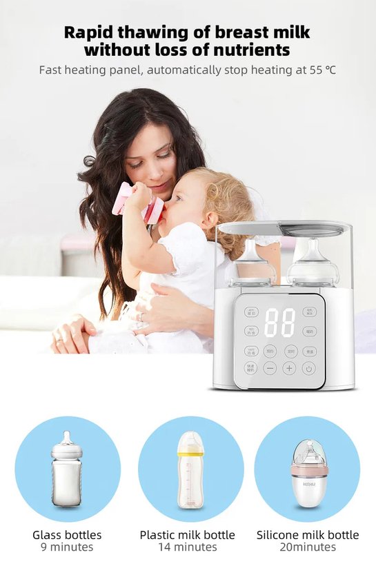 Dubbele flessenverwarmer - Multifunctioneel - Melkwarmer - Sterilisator - Nauwkeurige temperatuurregeling - Flessenwarmer