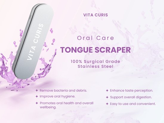 Vita Curis - Professionele Tongschraper - Mondverzorging - 100% Antibacterieel Chirurgisch Staal - Tongreiniger - Tong schraper