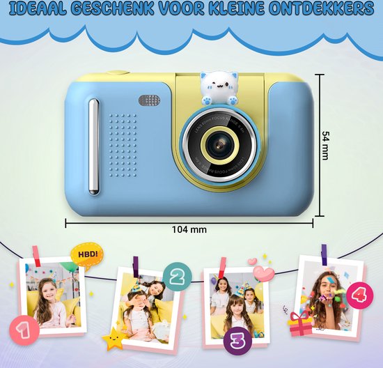 K&L Digitale Kindercamera Kids - Kinder vlog camera - Kindercamera's Digitaal - Fototoestel Kinderen - Kinderfototoestel - Blauw