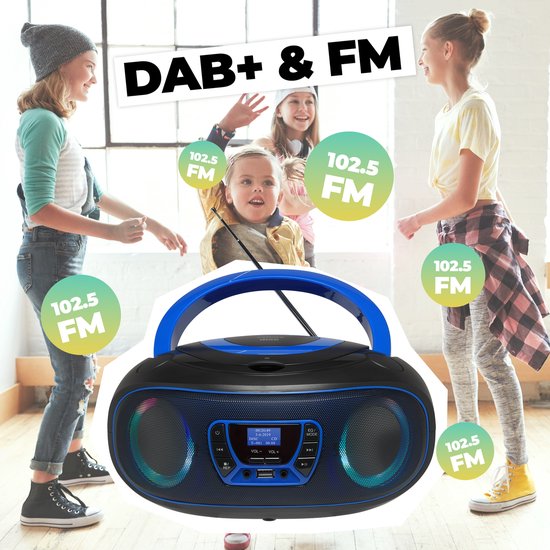 Denver Draagbare DAB Radio CD Speler Kinderen - Bluetooth - Lichteffecten - Boombox - AUX - FM - TDB212BLUE
