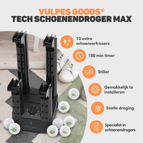 Vulpes Goods® Tech - Schoenendroger & Schoenverfrisser met Timer - 4-in-1 - Handschoenendroger - Droogapparaat - Droogfunctie - Incl. 10x Geurvreters - PRO MAX