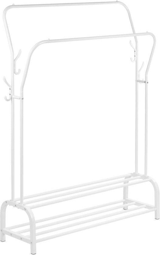 O'DADDY® Kledingrek Dubbel – Metaal – Met Schoenenrek – 110×33×157 cm – Wit
