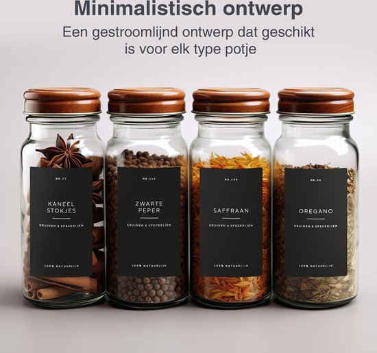 Deleca 180x Kruiden Stickers Voor Potjes - Ronde & Rechthoekige Labels - Voorraadpotten & Kruidenpotjes Etiketten - Waterdicht - Nederlands / Zwart