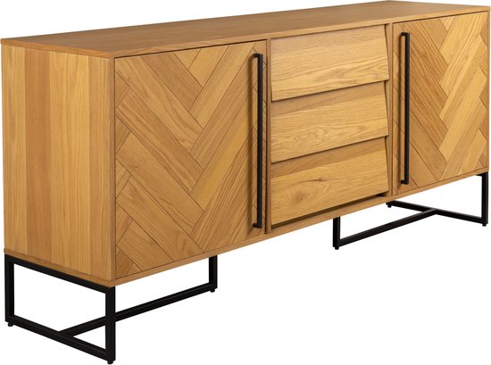 Dutchbone - Class Dressoir - 180 x 45 x 80 cm - Naturel Acaciahout & MDF - Messing Look Onderstel - Elegant Design - Ruime Opbergkast