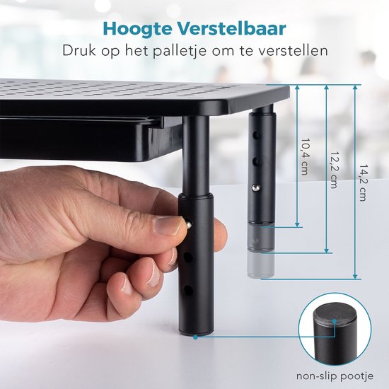 Auronic Monitorstandaard - Monitor Verhoger - Beeldscherm Verhoger - Verstelbaar - 37 x 23,5 x 10 cm - Metaal - Zwart
