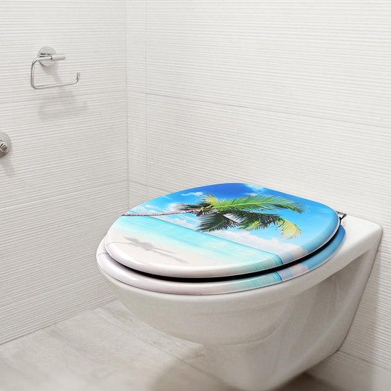 Casaria Wc-bril met Deksel Sluitingsmechanisme Toiletzitting MDF Strand