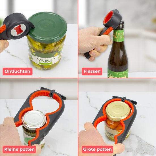 Nuvance Blikopener - 10 in 1 - Flesopener - Potopener - Bieropener - Keukenhulp - Opener - Rood