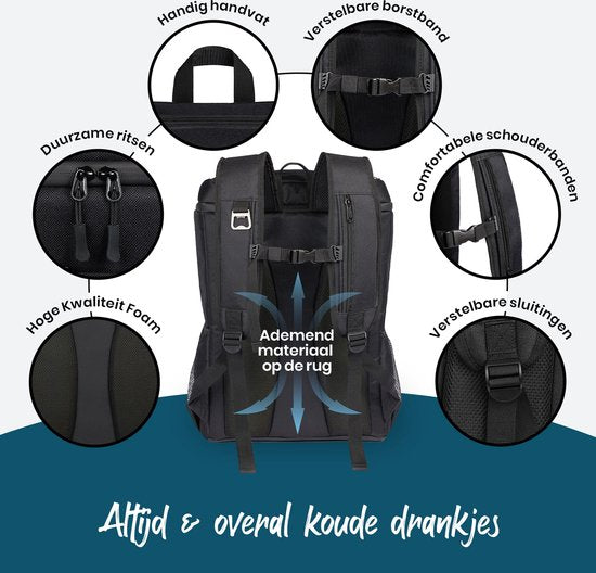 Koelrugzak Groot 30 Liter - Koeltas Rugzak – XXL Koel Backpack voor Heren & Dames - Koelrugtas - Zwart - Sunflake
