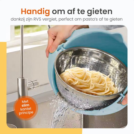 Goliving Slakom - 2,5L - Ø 26 cm - Mengkom - Vergiet - Beslagkom met Deksel - Serveerschaal - Groentesnijder - Hakmolen - Blauw