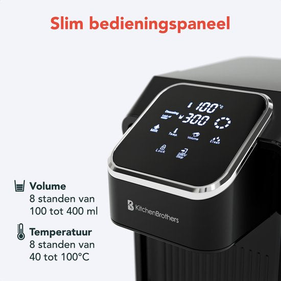 KitchenBrothers Heetwaterdispenser - Heetwatertap - 40-100°C - 100/150/200/250/300/350/400 ml - Instant Waterkoker - 2.7L - Zwart