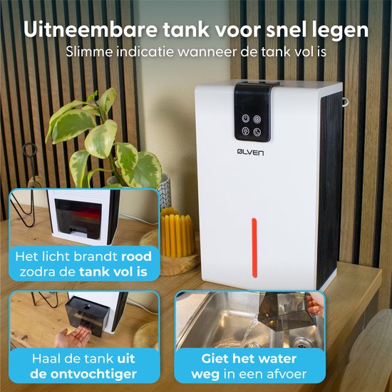 Ølven Luchtontvochtiger - Ontvochtigt tot 0,7L per Dag - Luchtontvochtiger - Stil - Nachtmodus - Wit