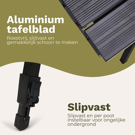 TRVLMORE Campingtafel Verstelbaar - 90x52x71cm - Inklapbare Tafel met Aluminium Frame - Lichtgewicht - Kampeertafel - Klaptafel - Zwart