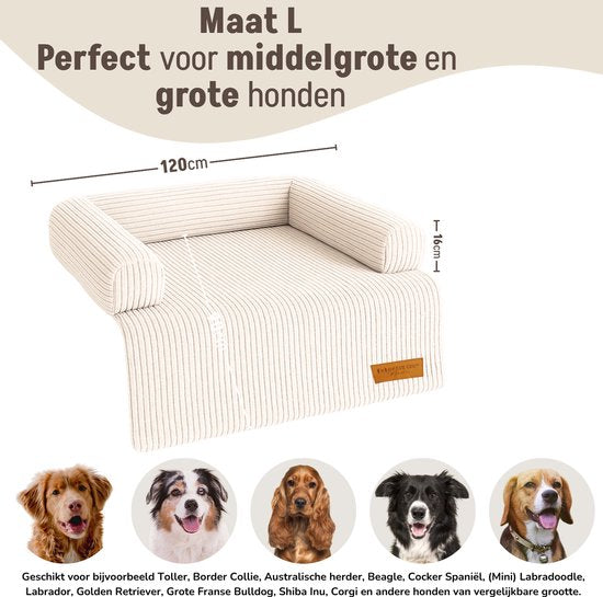By Cee Cee Origineel Hondendeken Bank – Hondenkleed Bank - Hondenmand - Premium - Volledig Afritsbaar - Ribstof - Beige - 120x90 - Maat L