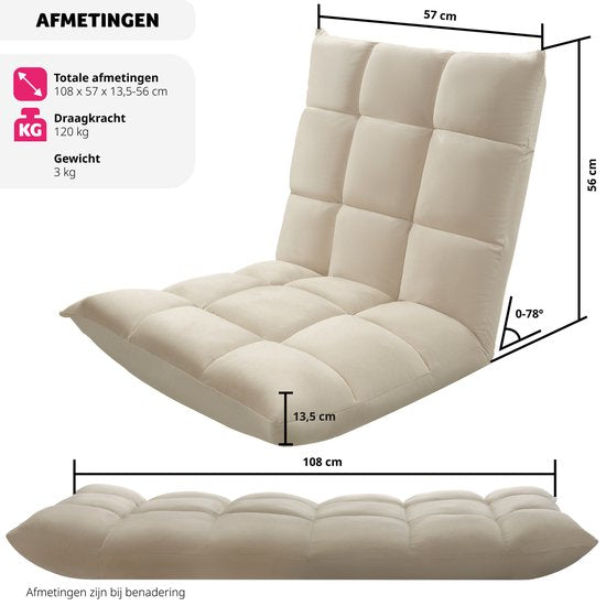 tectake® Relaxstoel XXL – Opvouwbare Vloerstoel – Verstelbare Rugleuning – Relax- & Meditatiestoel – Beige