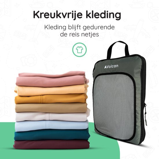Volcan Compression Packing Cubes - Koffer Organizer Set - Set van 4 - Met Compressierits - Voor Backpack & Koffer - Botanisch Groen