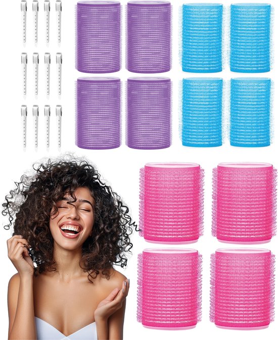 Krulspelden 12 stuks - 3 maten - Incl. 12 haarspelden - Heatless Curls - Kleefrollers - Haarrollers - Rollers Hair curler - Krullen zonder hitte - haar krullers zonder hitte Groot - haar rollers zelfklevend - Krul rollers