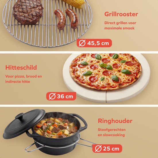KitchenBrothers Kamado BBQ - 21 Inch Houtskool Barbecue - PFAS-Vrij - 45⌀ cm - Complete Set - Egg BBQ met Accessoires inclusief Hoes - Zwart