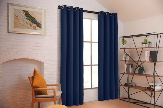 Larson - Luxe effen blackout gordijn - met ringen - 1.5m x 2.5m - Donkerblauw